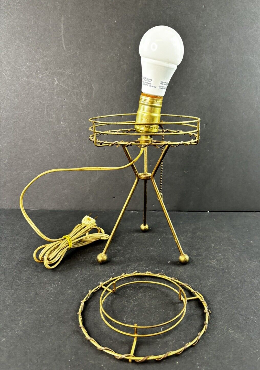 Vintage MCM Metal Table Lamp Base with Shade Frame Small Atomic Starburst Style