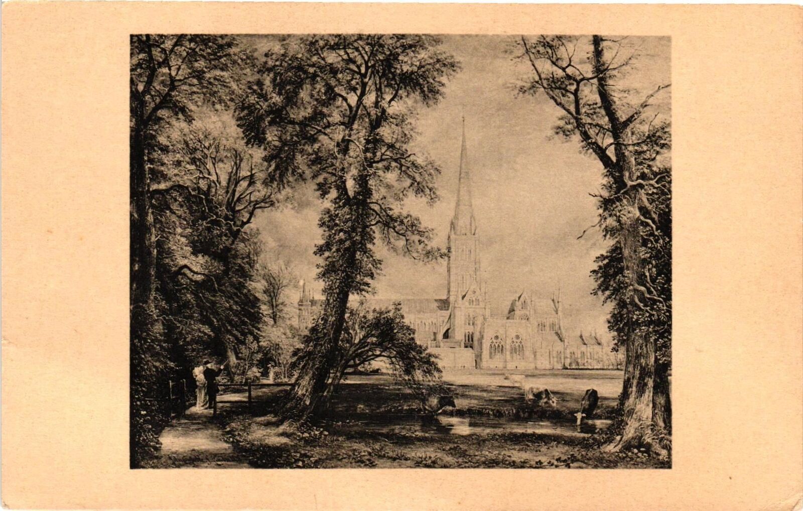 Vintage Postcard- Salisbury Cathedral by John Constable, NY Early 1900s