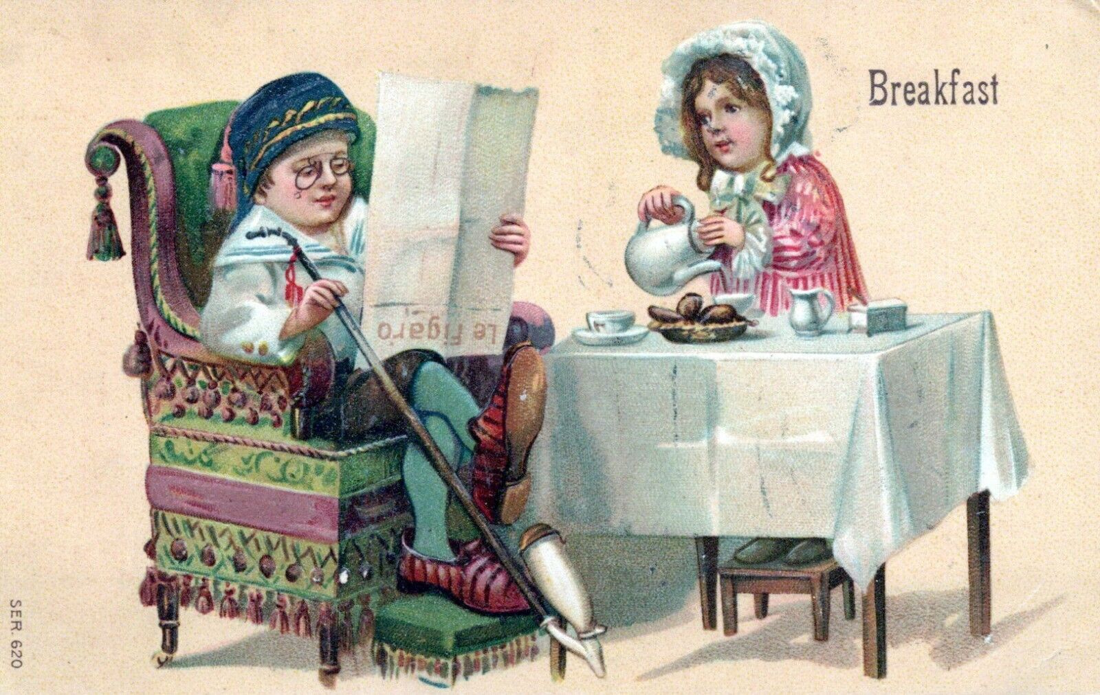 Breakfast Little Kids Cartoon Embossed Vintage Divided Back Post Card