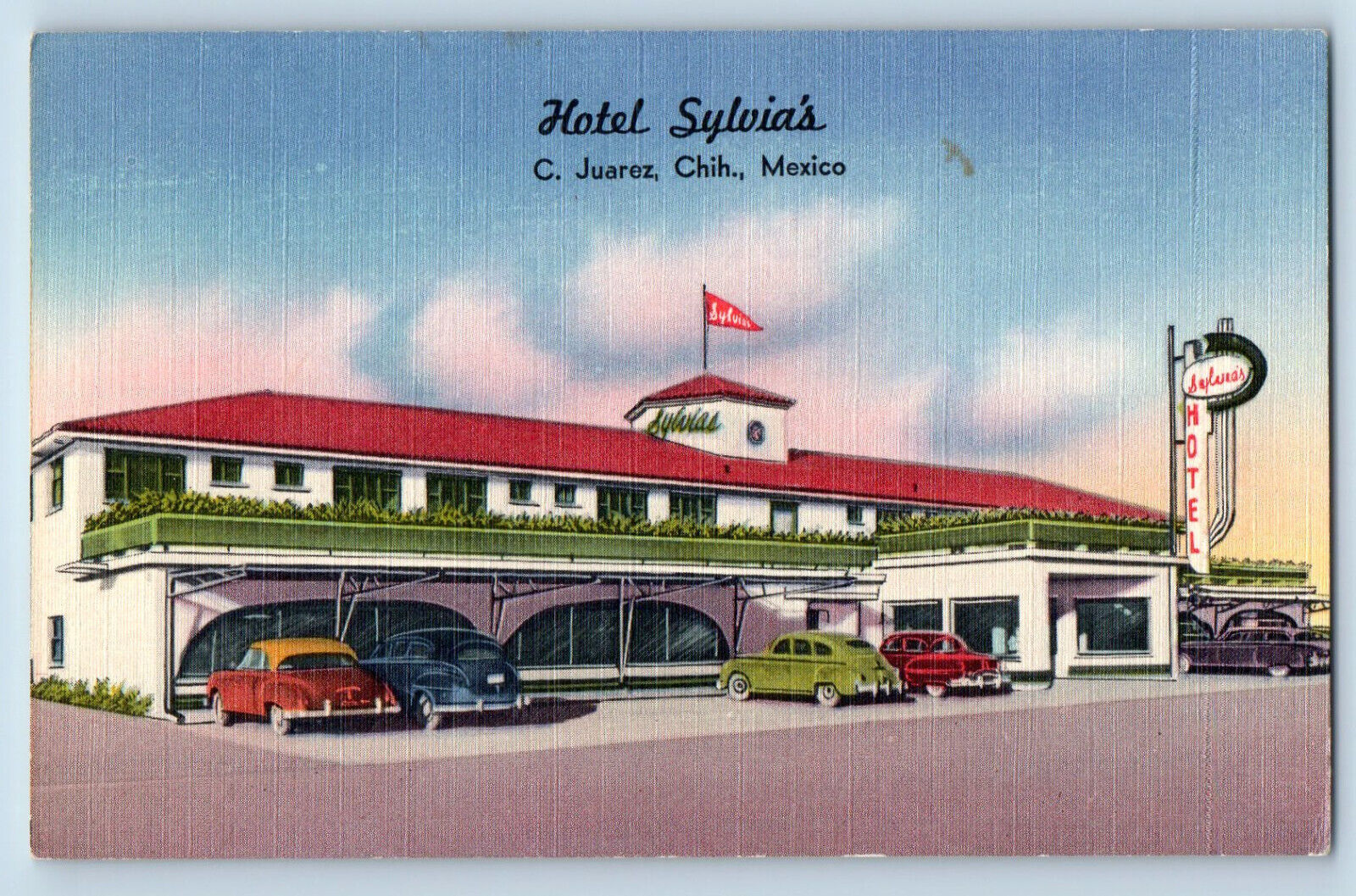 Ciudad Juarez Chihuahua Mexico Postcard Hotel Sylvia's c1940's Vintage