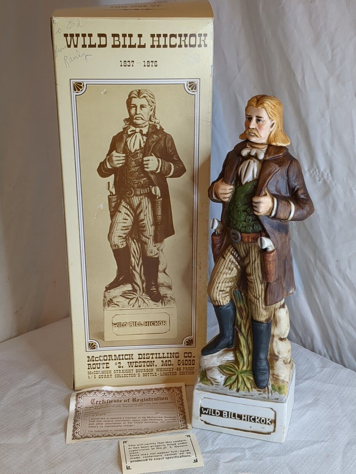 Vintage Wild Bill Hickok Whiskey Decanter McCormick Gunfighter Series With Box
