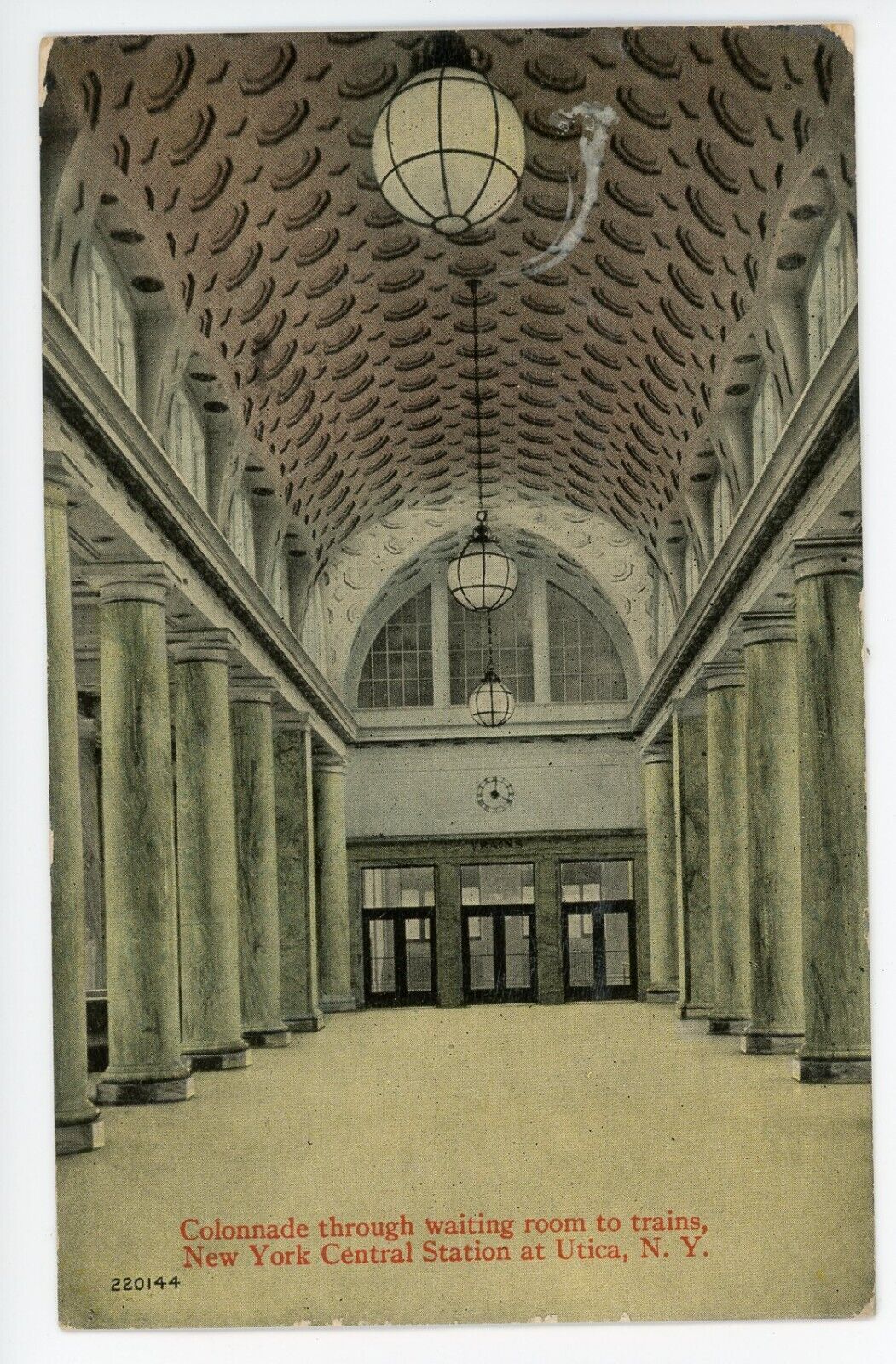 Antique Postcard Utica NY New York Central Train Station Waiting Room Posted \'14