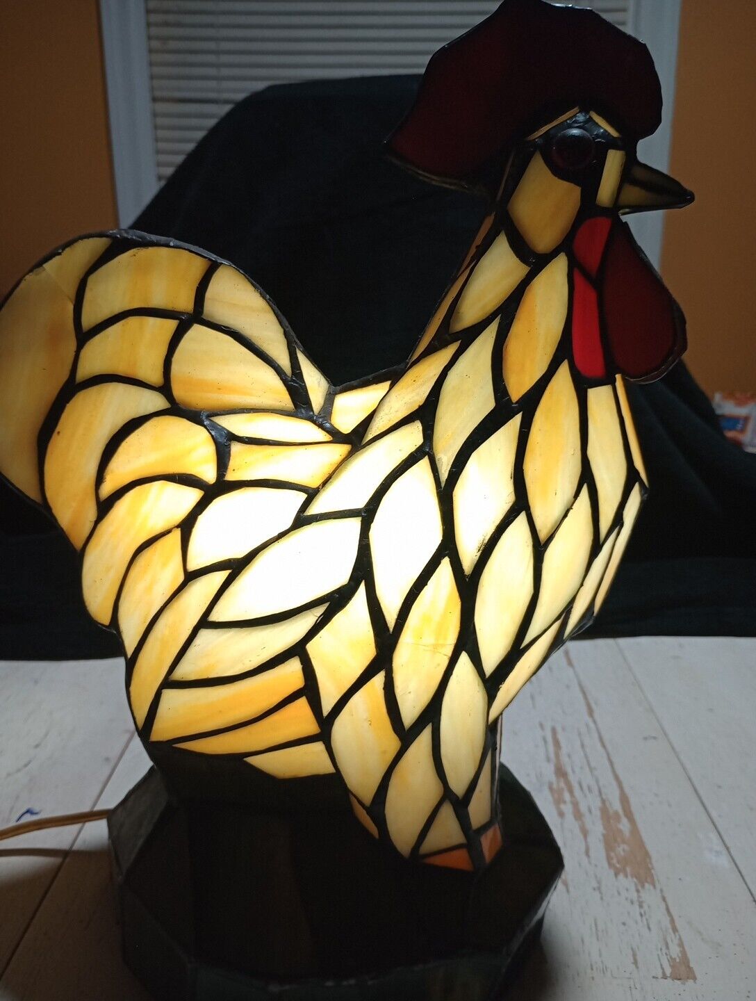 Vintage Stained Glass Rooster Accent Table Lamp 14\