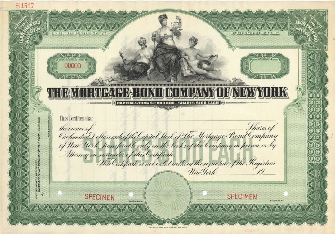 Mortgage Bond Company of New York - Specimen Stock - Specimen Stocks & Bonds