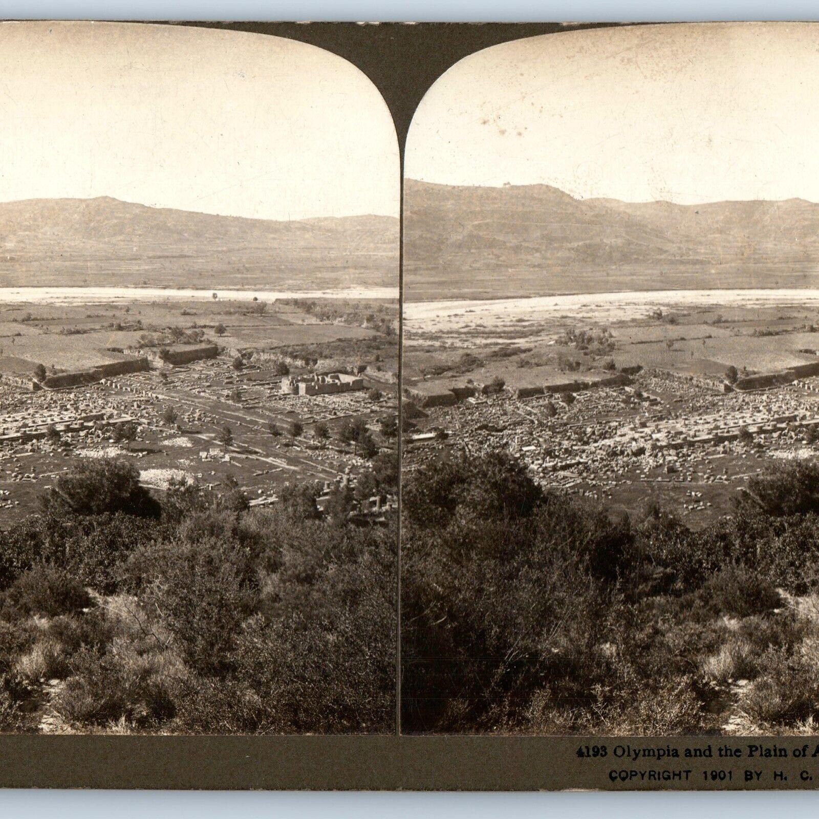 1901 Olympia, Greece Birds Eye Stereo Real Photo Alpheus River Plain Card V21