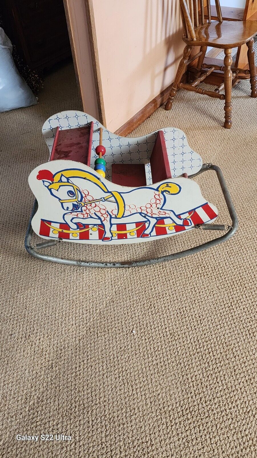 vintage colorful  metal rocking horse 24 x 36 about 