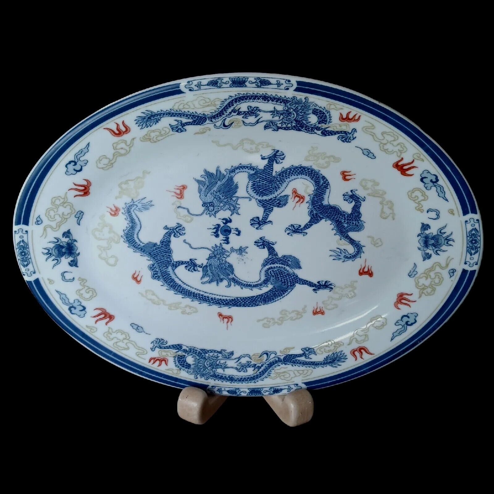 Asian Flying Dragon Porcelain Platter Extraordinary