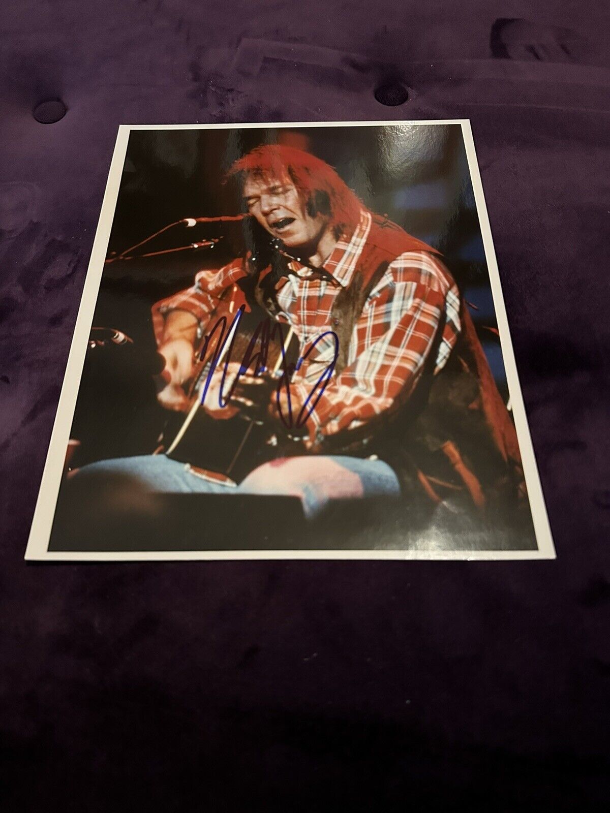 Neil Young signed colour photograph: genuine and rare