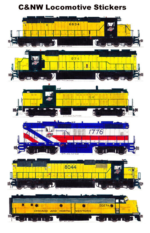 Chicago & North Western Locomotives 6 individual Stickers Andy Fletcher