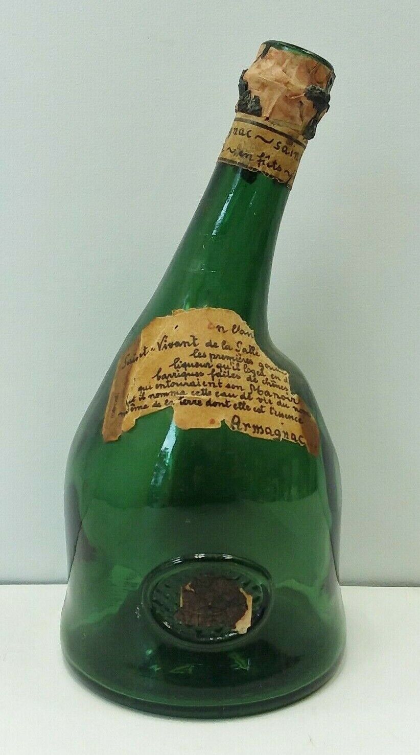 Vintage Green Bottle Paris France Armagnac Saint Vivant Paper Label