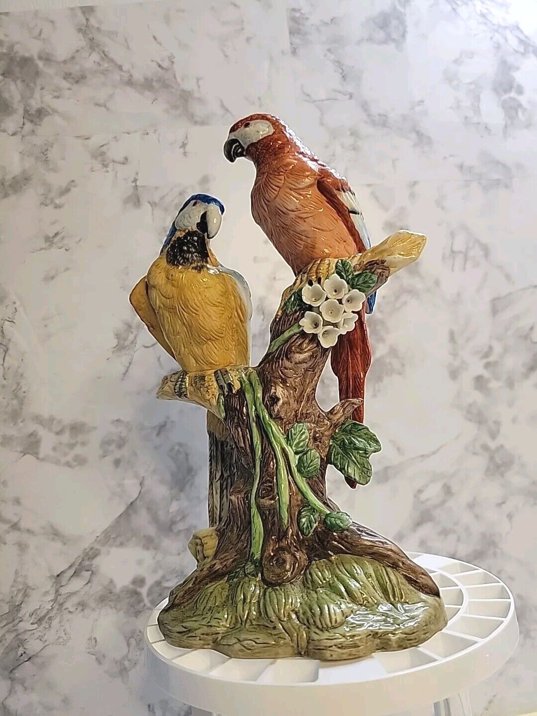 Vintage Porcelain Macaw Parrots Figurine Taiwan