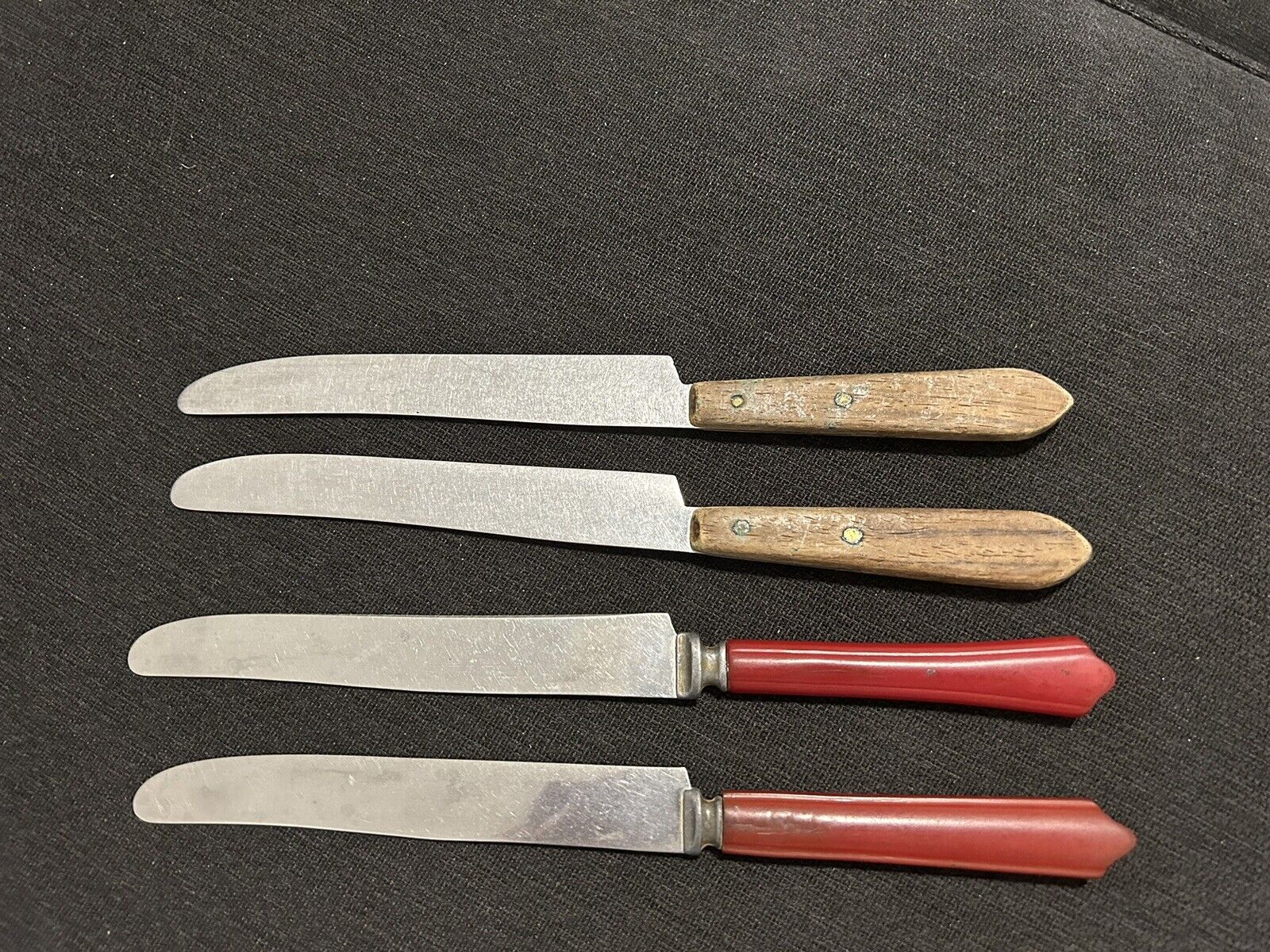 Vintage Stainless Steel Knives Butter Red Wooden Handles 