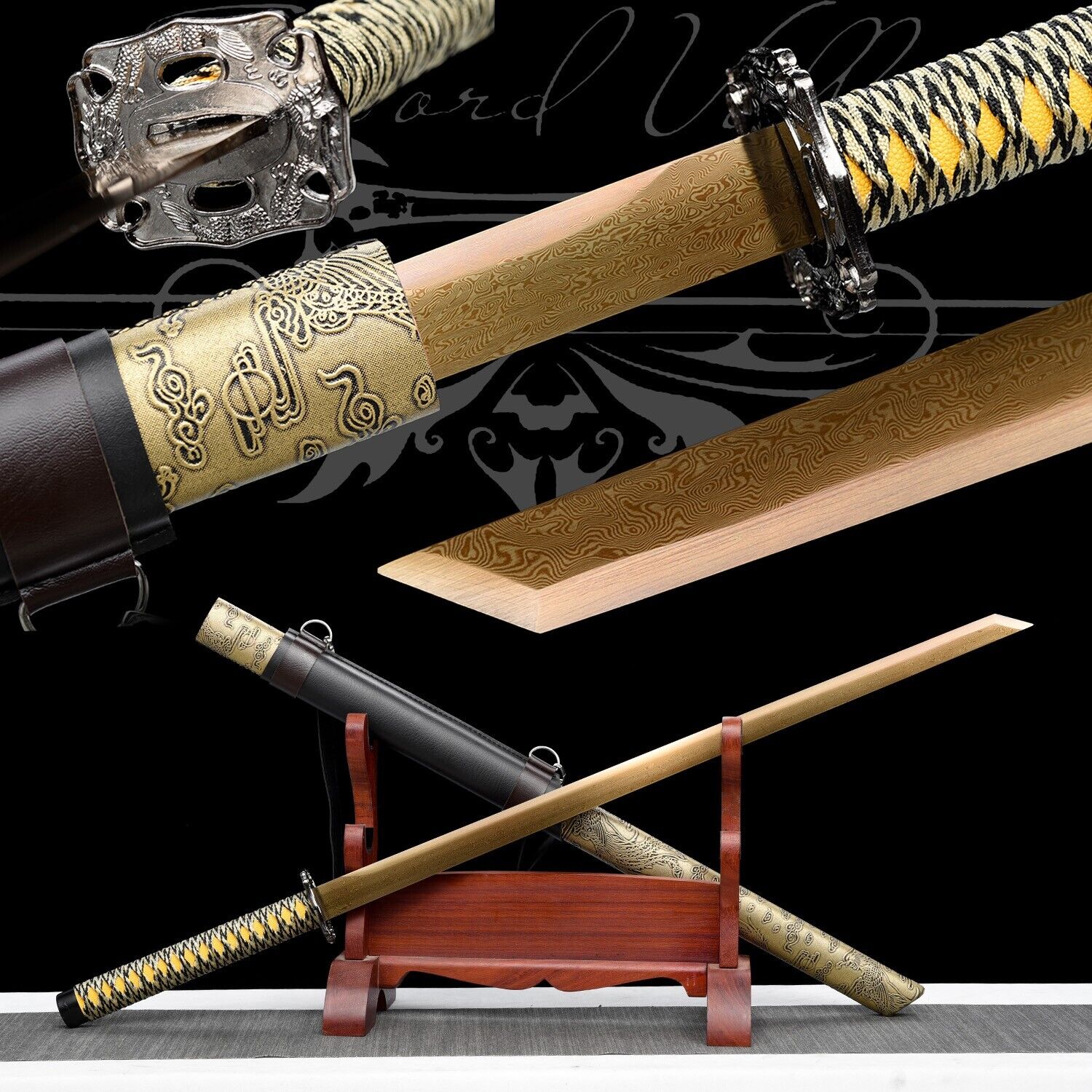 98cm Handmade Katana/Pattern Steel/Collectible Sword/Fighting Master/Full Tang
