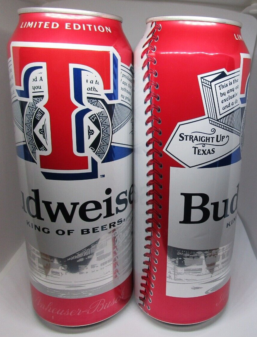 2024 Texas Rangers Baseball City Straight Up Texas Empty Beer Can 25oz Budweiser