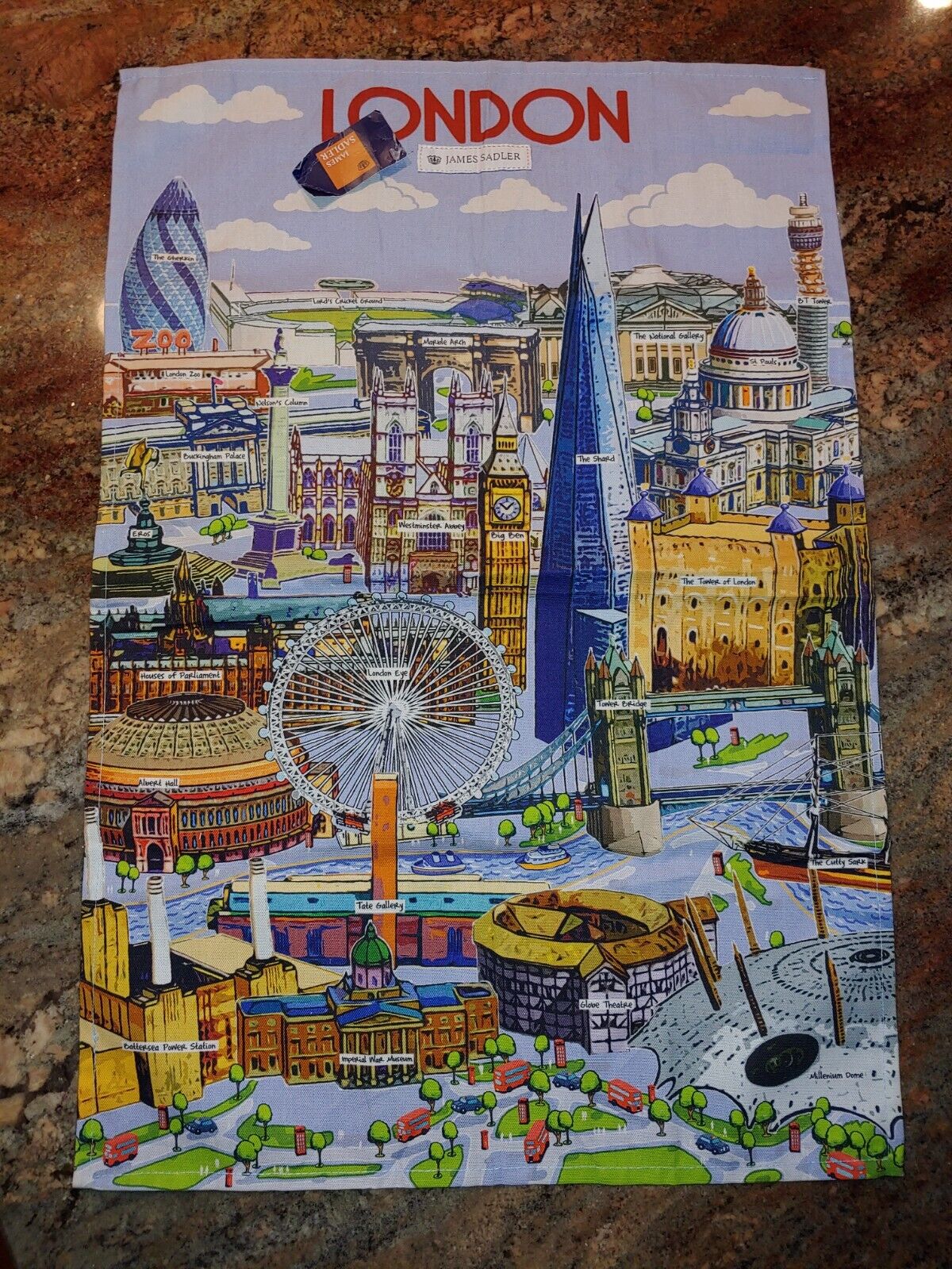 James Sadler Highlights of London Skyline Queens Cotton Dish Tea Towel 18x28\