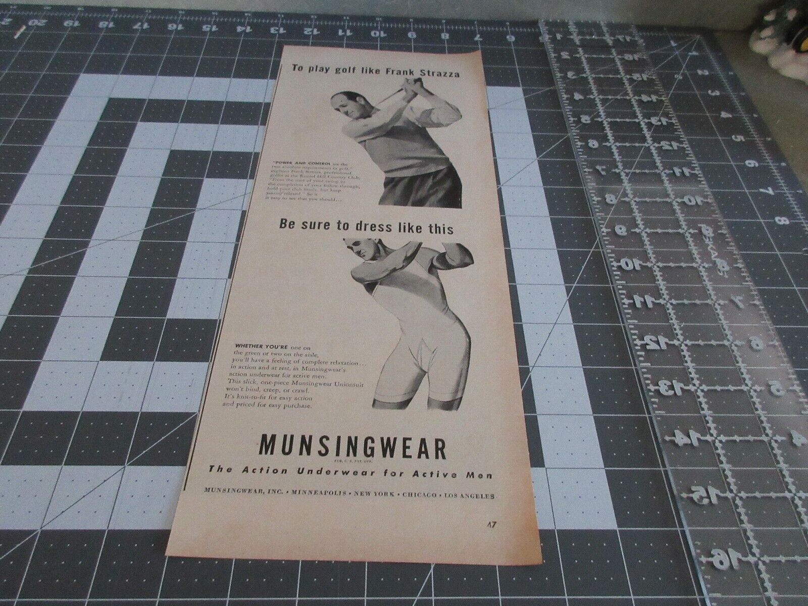 1946 Frank Strazza - Munsingwear  Action Underwear print ad - Golf 