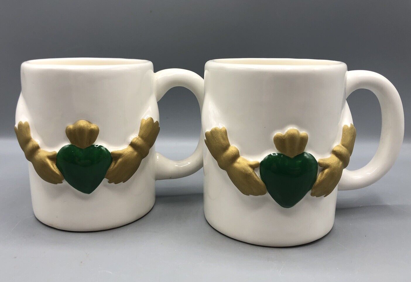 Vtg Papel Freelance Claddagh Hearts Irish Coffee Mugs Set of 2