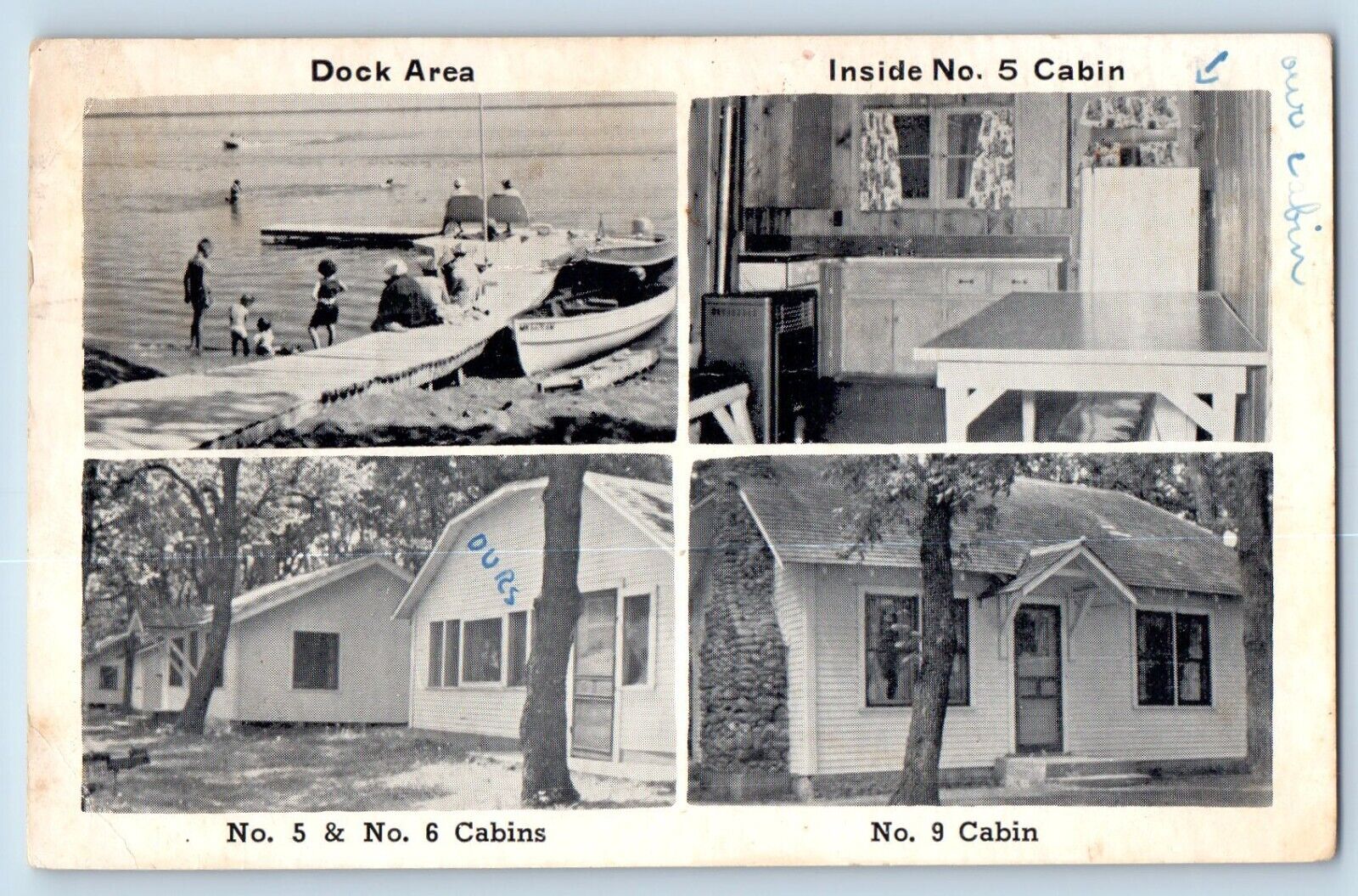 Battle Lake Minnesota MN Postcard Holtz Resort Cabin Dock Area Multiview c1965