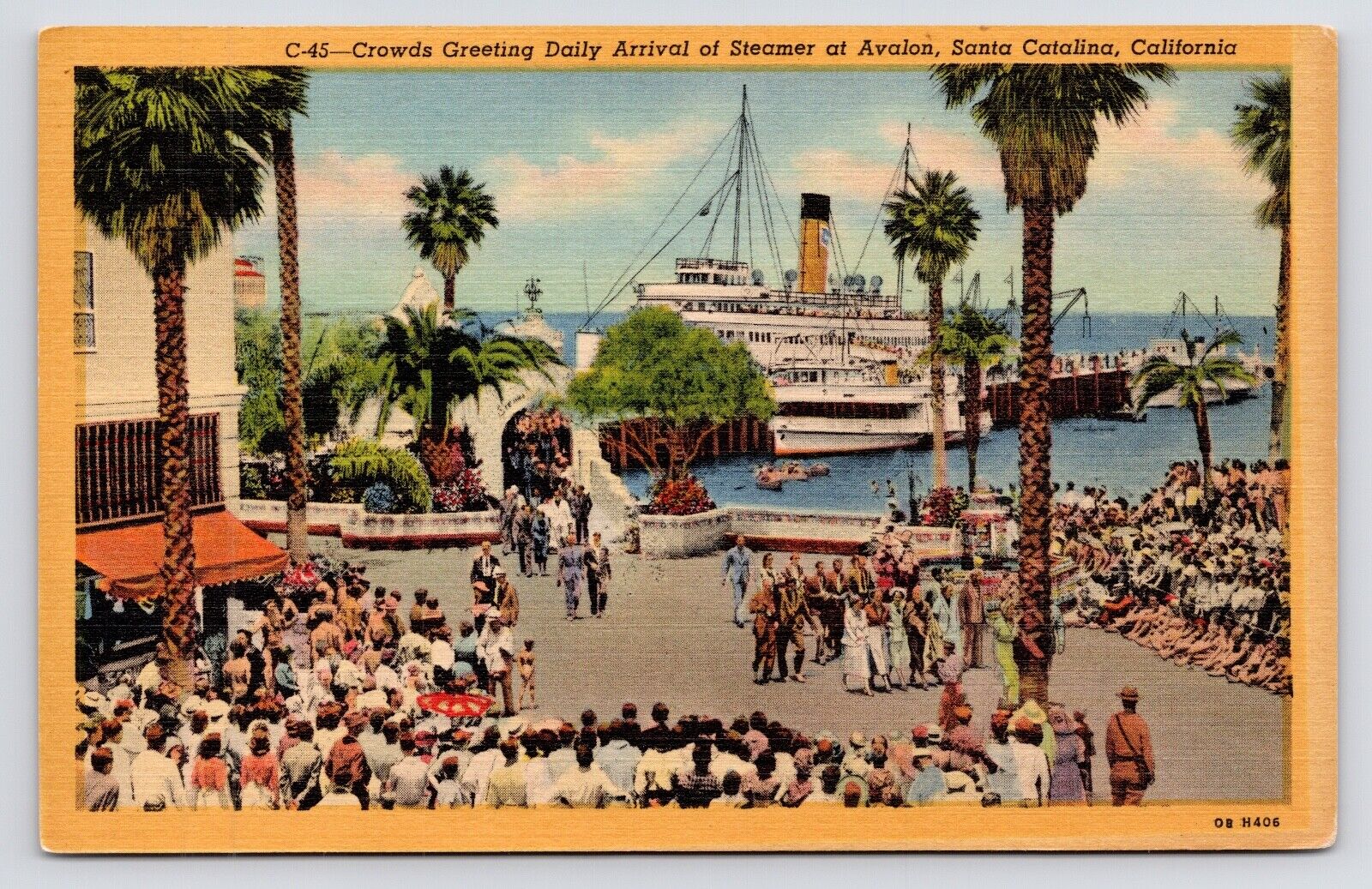 c1940s~Avalon California CA~Daily Steamer Ship~Pier~Catalina Island~VTG Postcard