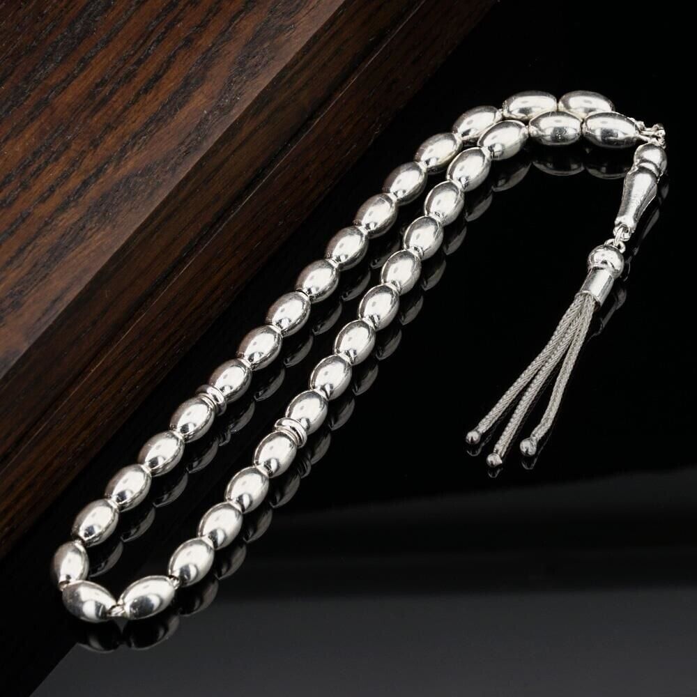 9x6mm 925 Sterling Silver 33 Islamic Prayer Beads Tesbih Tasbih Rosary # M14