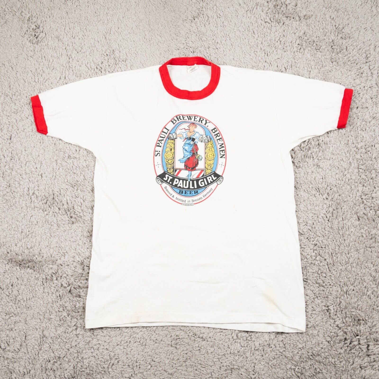 Vintage St Pauli Brewery T Shirt Men Size XL White Signal Single Stitch 80s USA