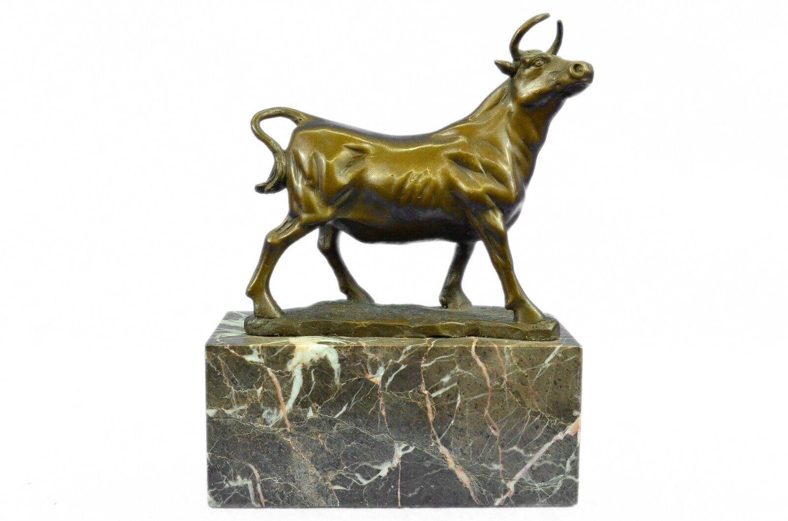 Handcrafted Statue Sculpture Hot cast bronze Signed Bull Deco style Figurine Art