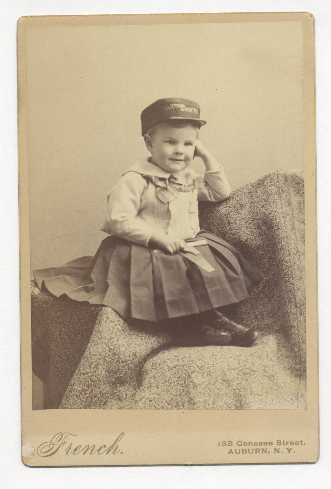 1888 HARRISON MORTON POLITICAL PRESIDENTIAL CAMPAIGN HAT ON CHILD CABINET PHOTO