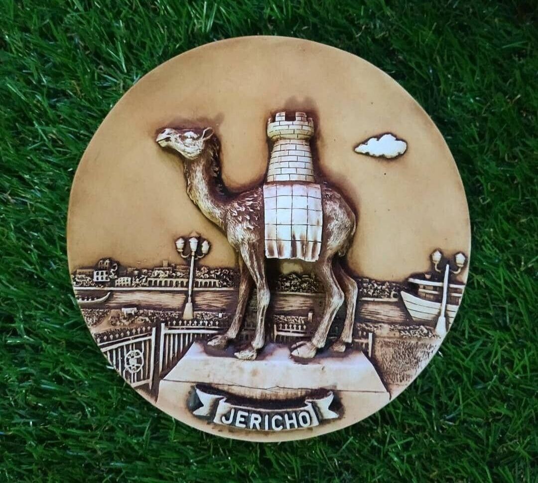 Hand Made Jericho Stone Engraved Plate Camel Handmade Culture Decor Art