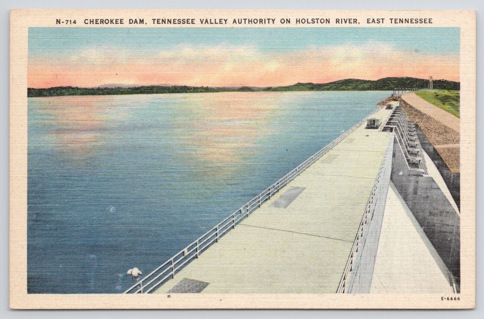 Tennessee Cherokee Dam Tennessee Valley Authority Holston River Linen Postcard