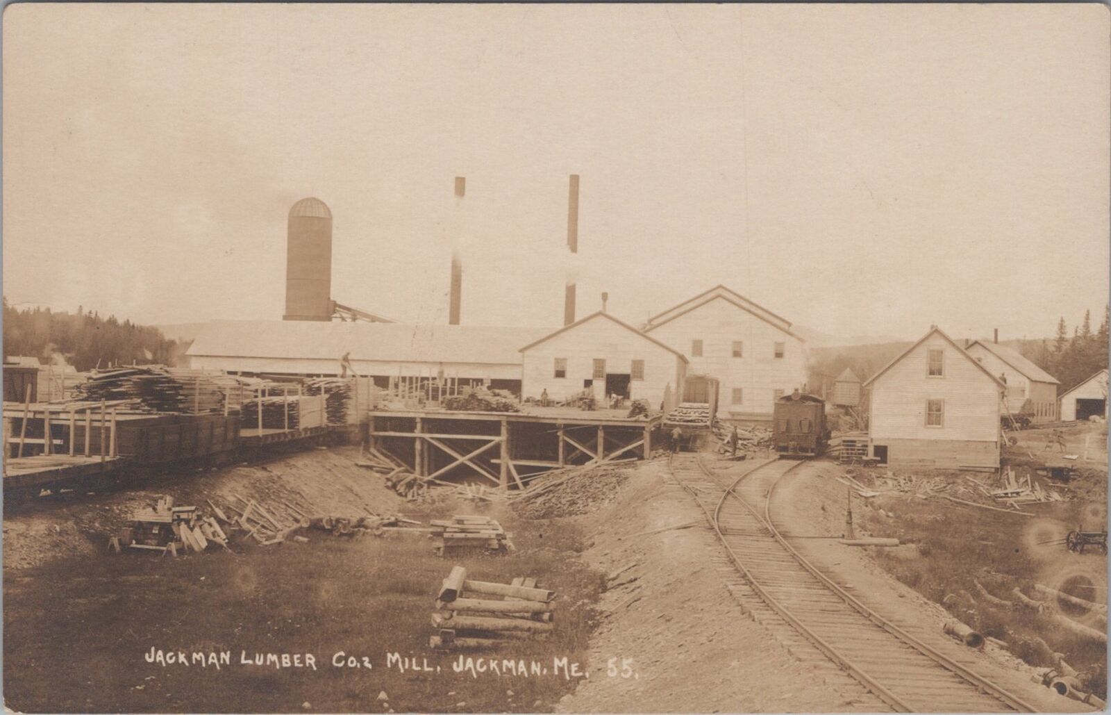 Jackman Lumber Co. Mill, Jackman Maine Train Railroad RPPC 1900s Postcard