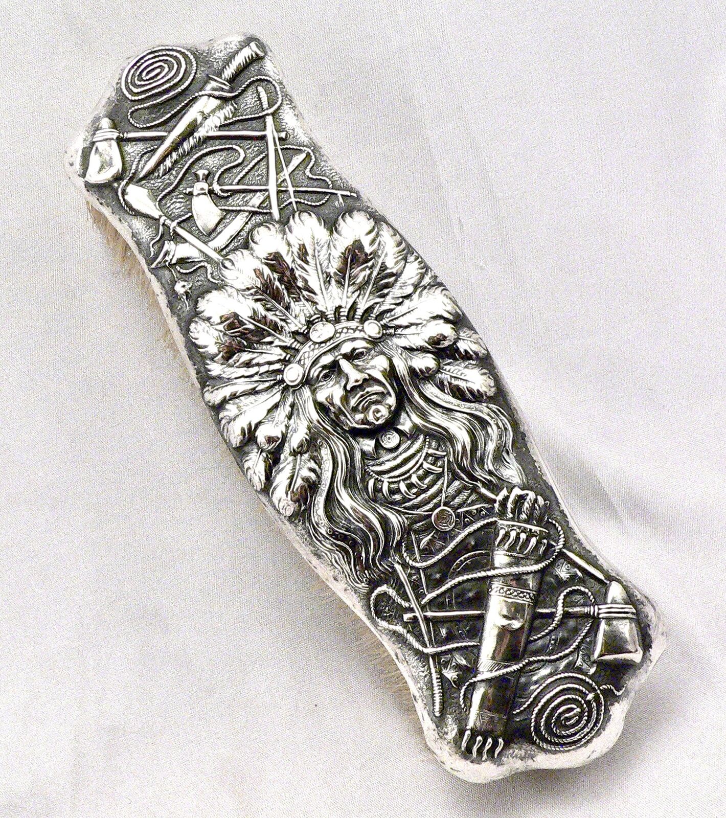 Antique c1900 UNGER BROTHERS STERLING Silver Indian Chief Clothes Cloth Brush