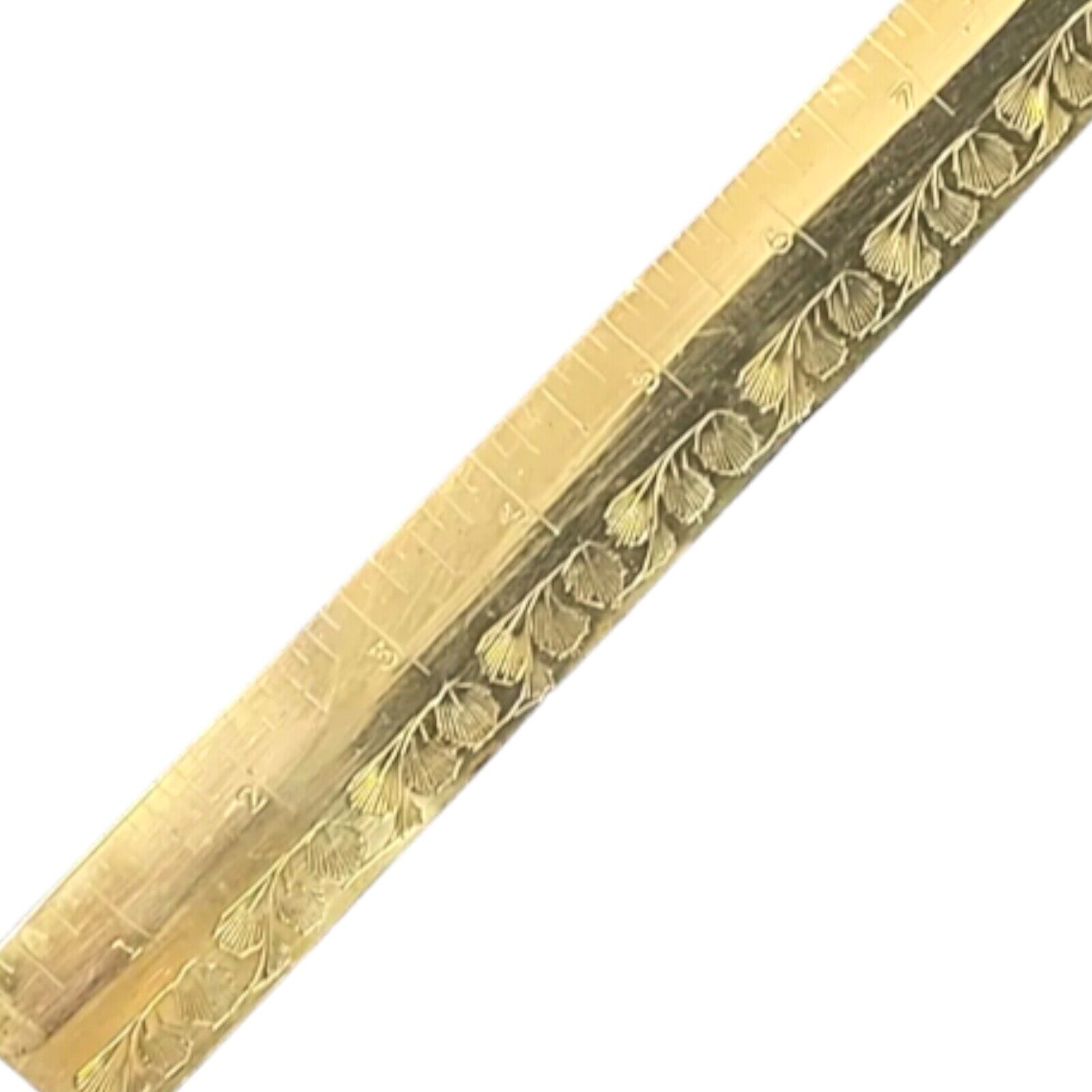 Sarna India Brass Ruler Rare Vintage Handmade Etched Leaf Frond One of a Kind