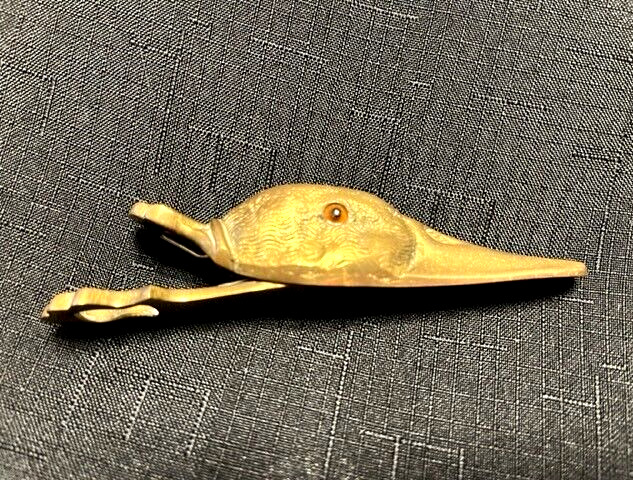 VERY RARE ANTIQUE BRASS GLASS EYED DUCK Hangs on Wall - Holds Notes, Receipts