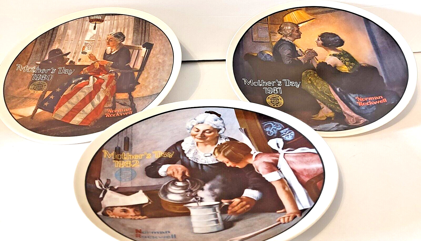 3 Mother's Day Plates '80-'82 Knowles Norman Rockwell w/o CoA