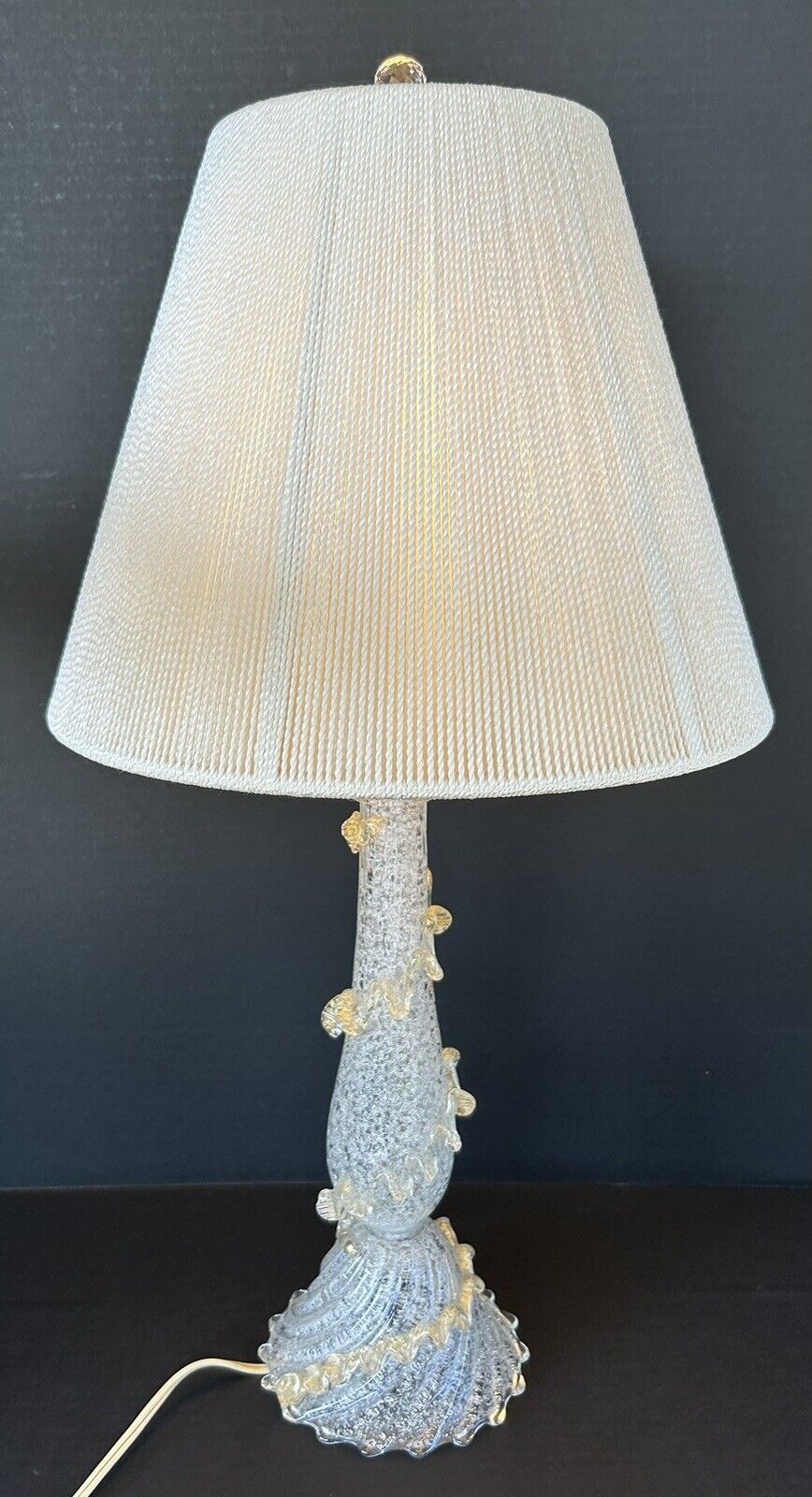 Barovier & Toso Murano Glass Lamp Hand Blown White Gold Ruffles Mid Century