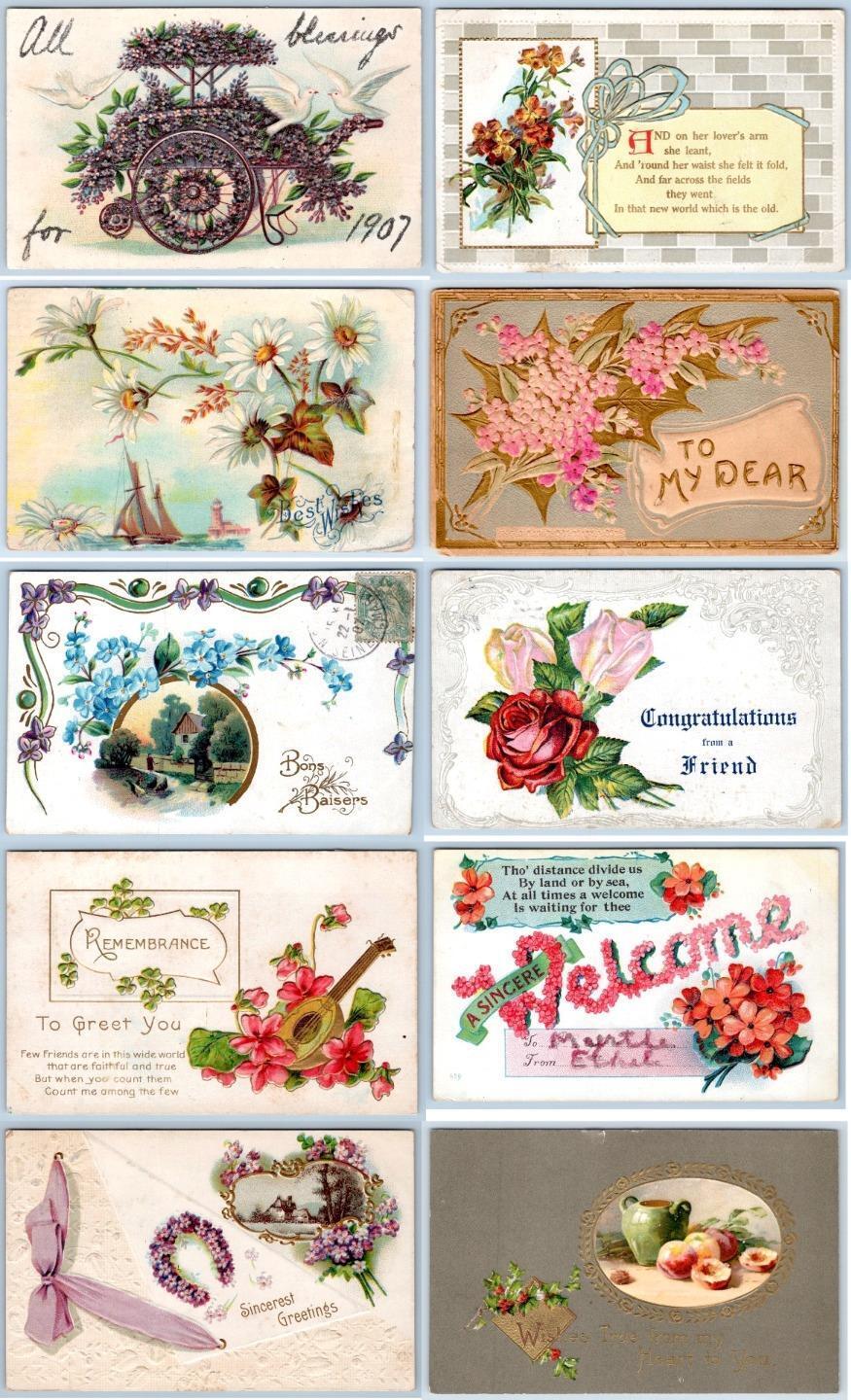 LOT/10 ANTIQUE GREETINGS VINTAGE POSTCARDS*EARLY 1900\'s CONDITION VARIES #21