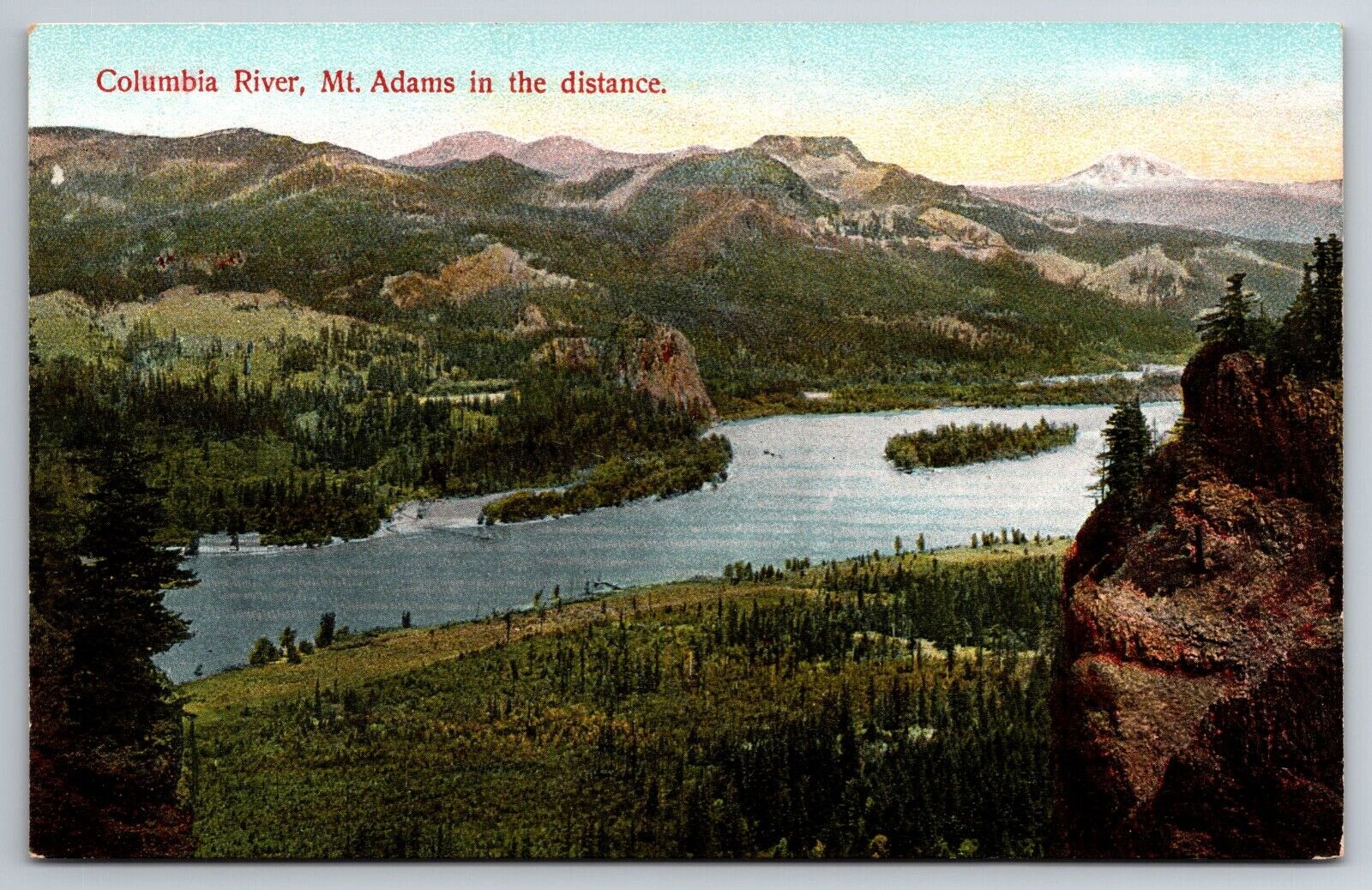 Vintage Postcard OR Columbia River Mt. Adams Aerial View -12947