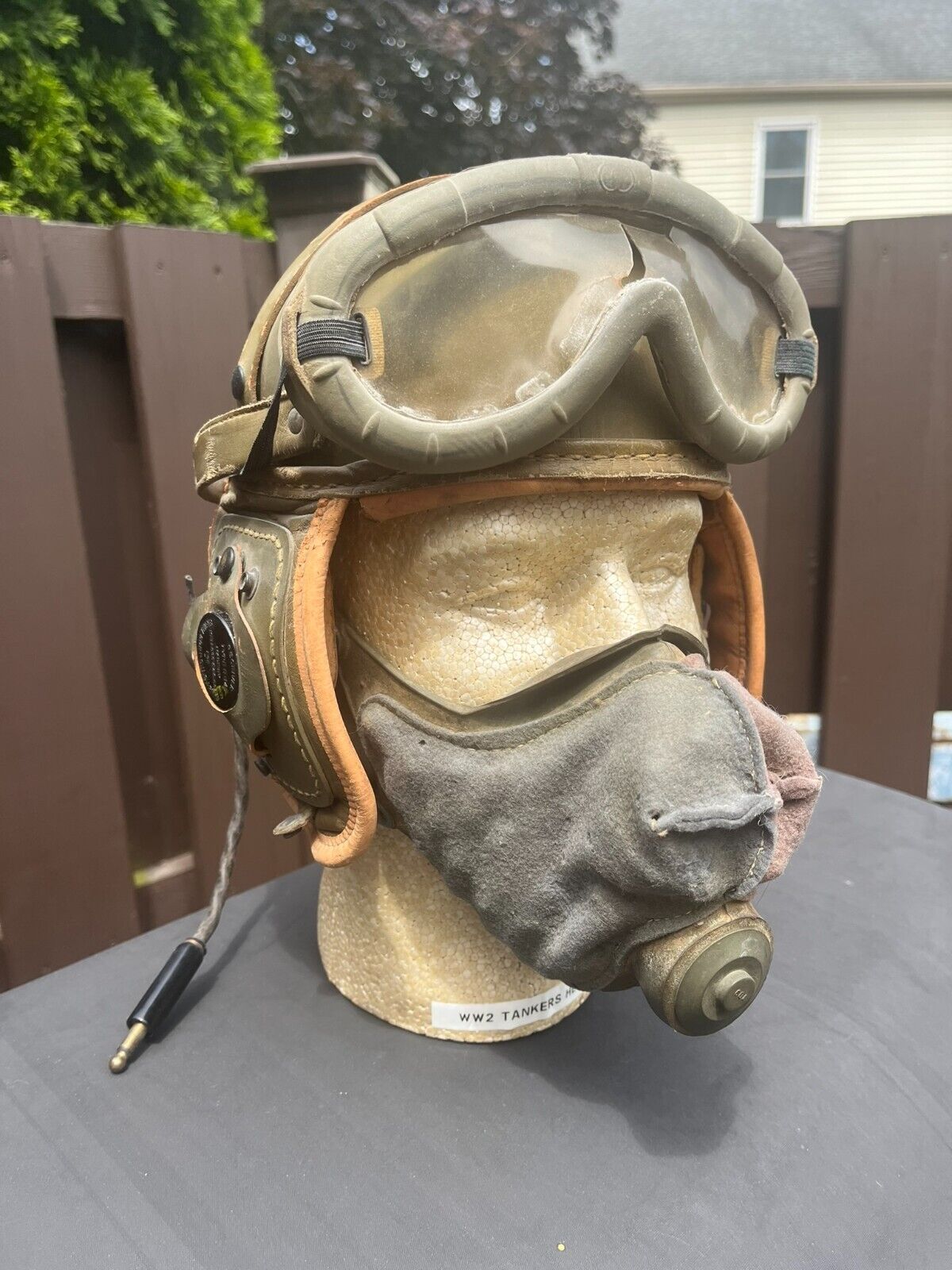 WW2 M1938 Tanker Helmet, Goggles, Dust mask, R-14 ear receivers and display head