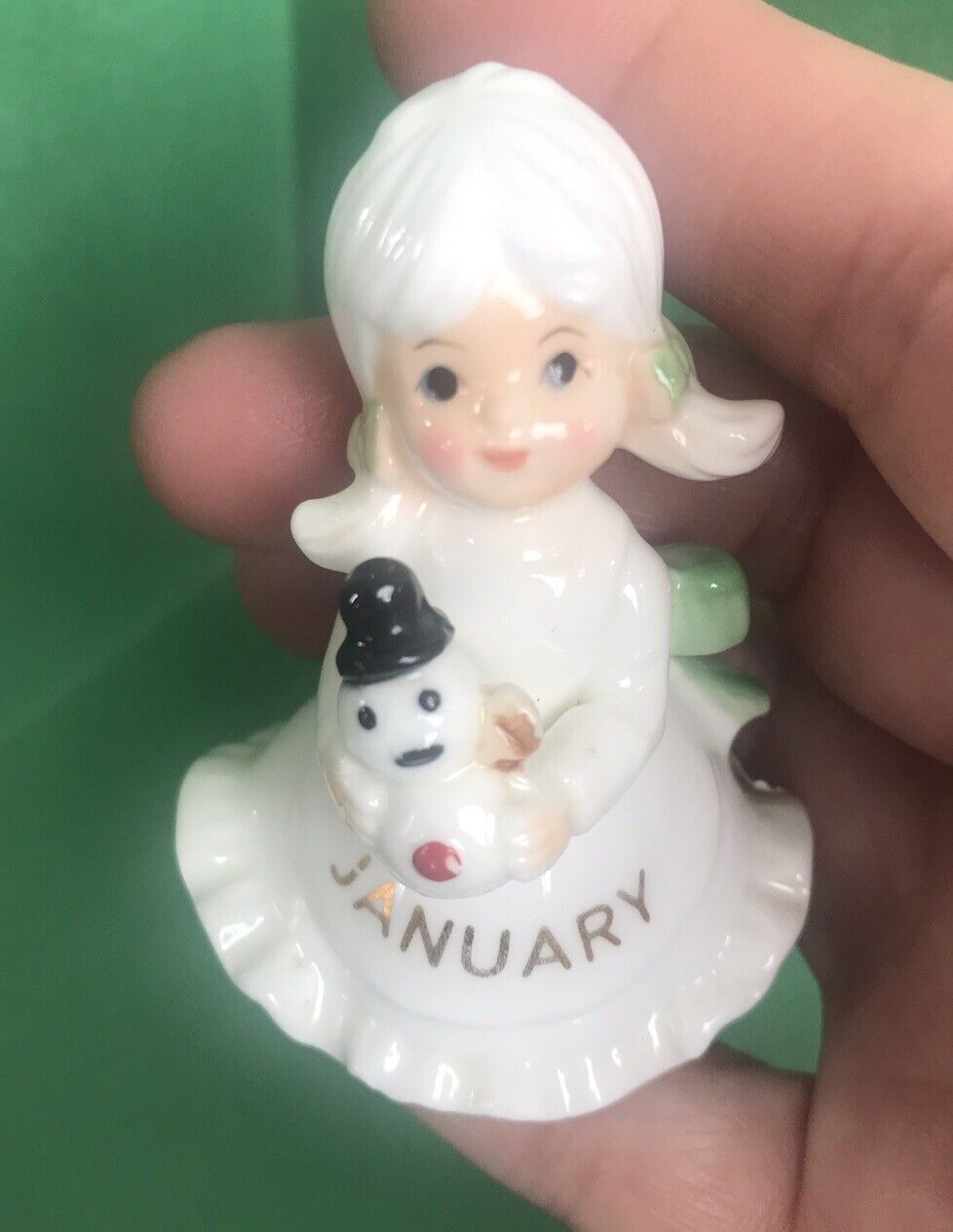 Rare Vintage Girl Of The Month January Bone China Japan Holding Snowman