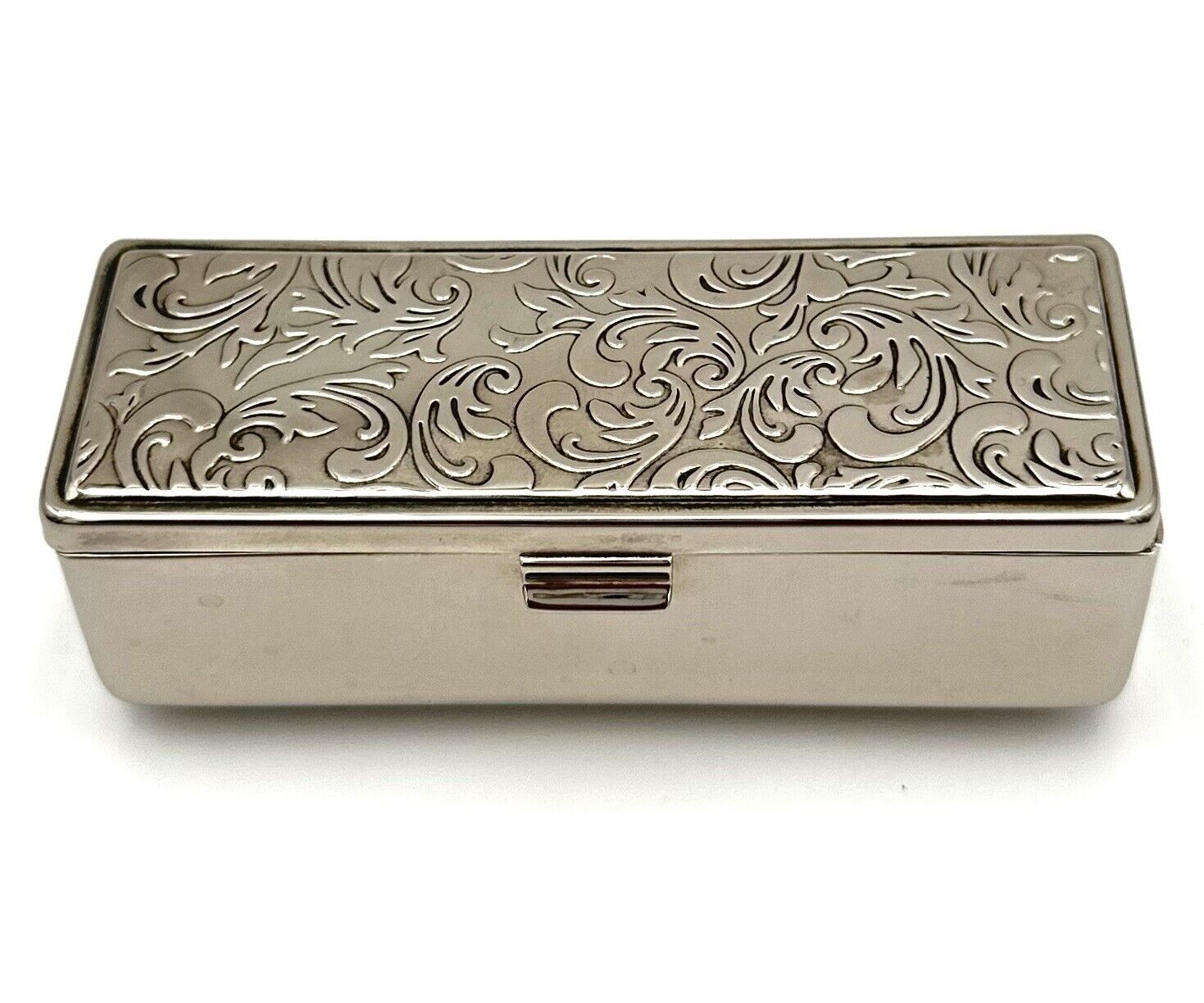 Vintage Silver-tone Swirl Floral Design Lipstick Case w/Mirror