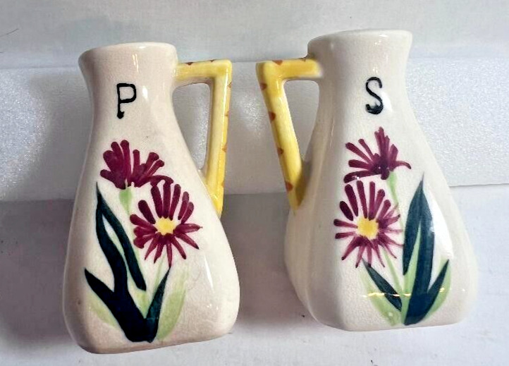 Vintage Mid Century ceramic salt and pepper shakers w/ Floral Decoration