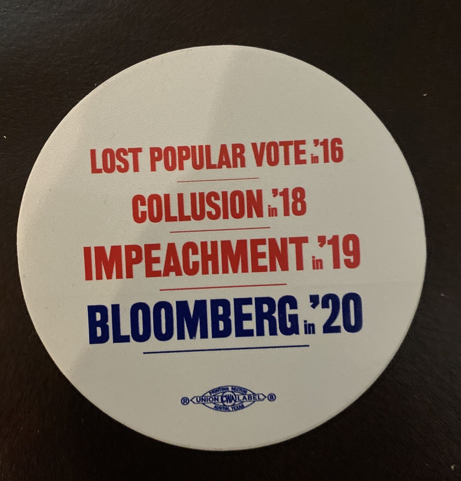 Mike Bloomberg 2020: Donald Trump Vote, Collusion, Impeachment, 3”x3” Sticker