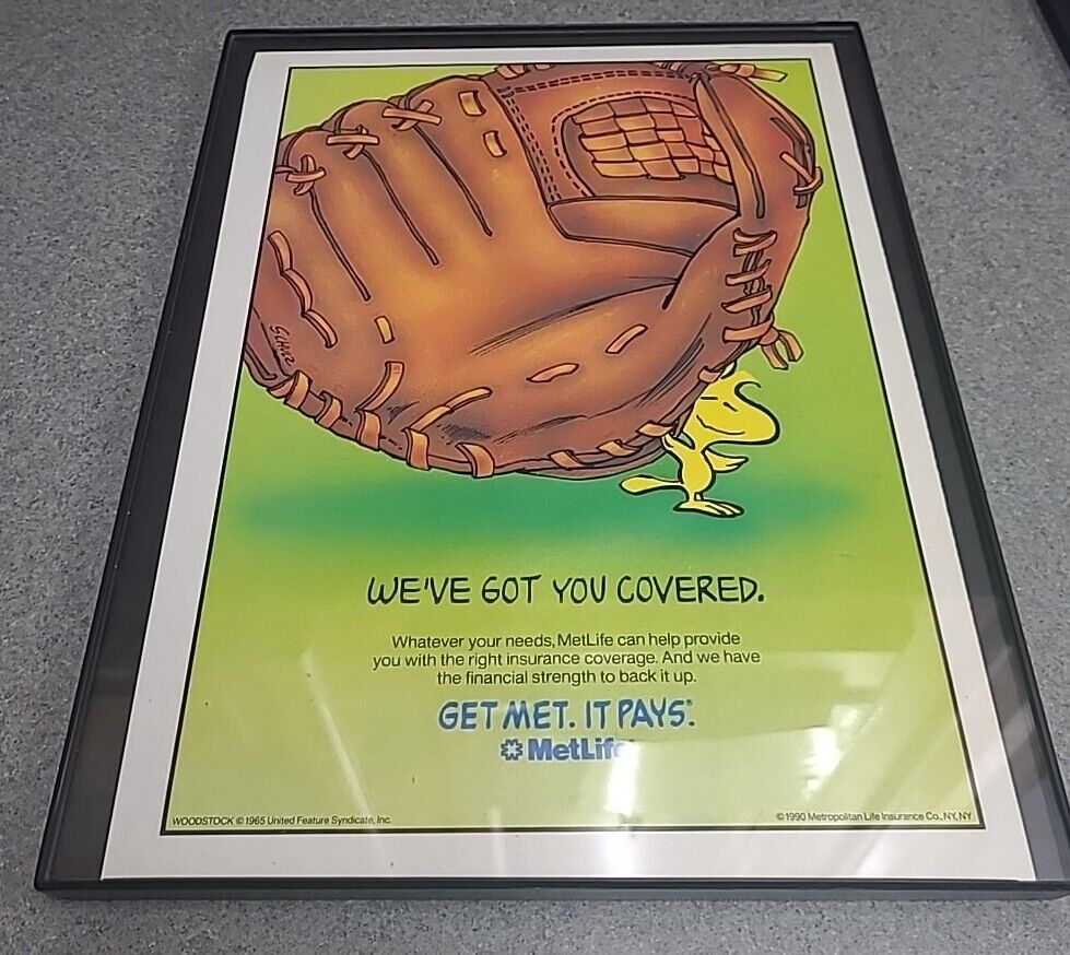Metlife Insurance Peanuts Woodstock 1993 Print Ad Framed 8.5x11 