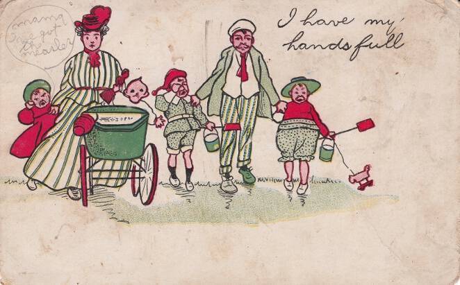 Antique POSTCARD c1905-07 Family with Children Handing Holds Full 16879