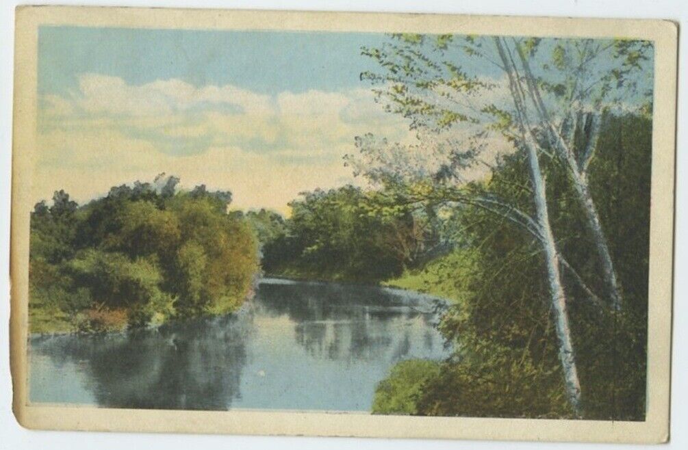 Peaceful River Bend Vintage Postcard White Border