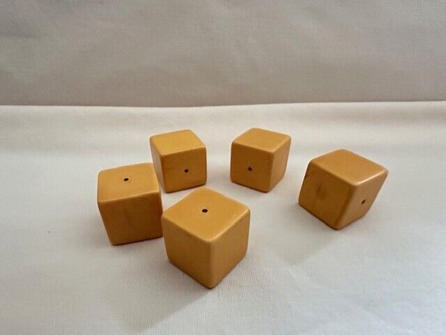 Set of Five Vintage Mustard Yellow Cube BAKELITE Beads