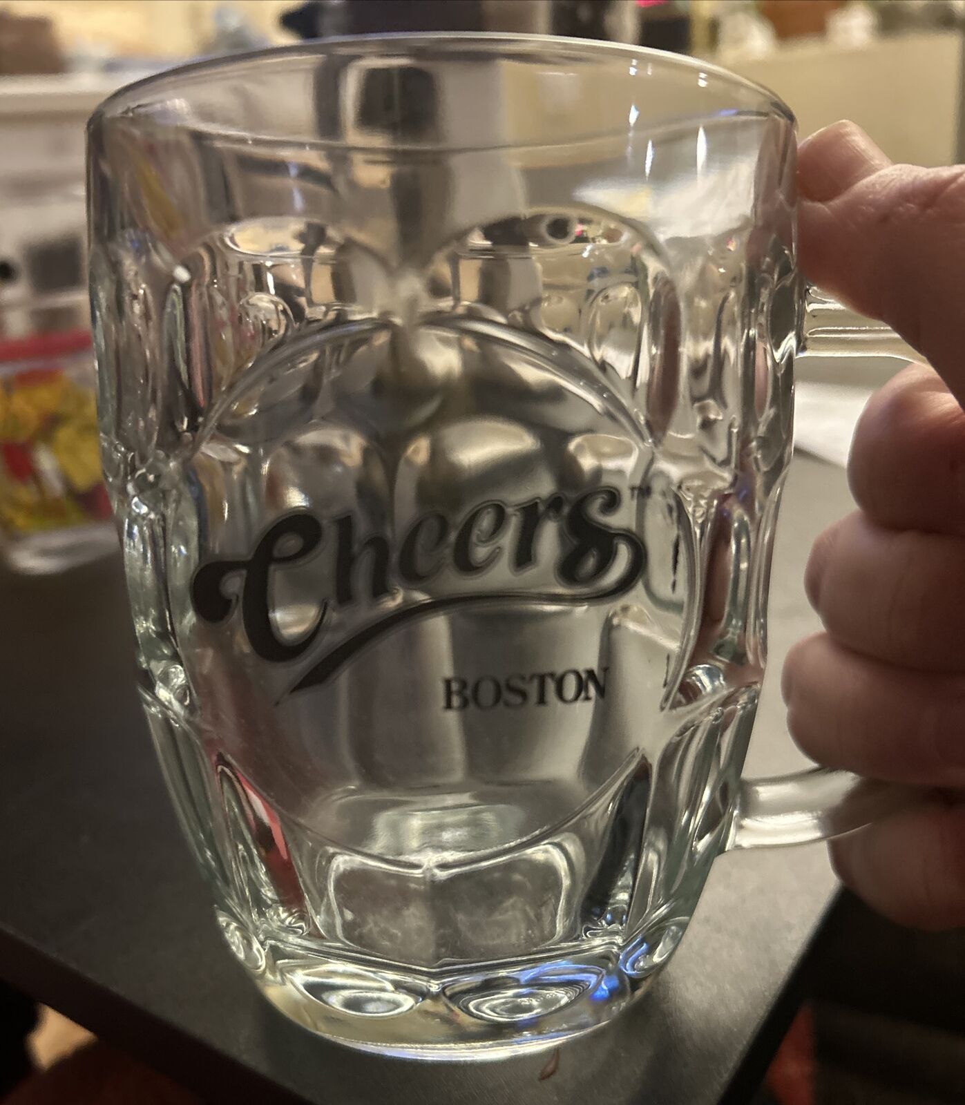 Cheers Boston, 16 oz Beer Mug,   Clear Dimpled Glass,  Collectible