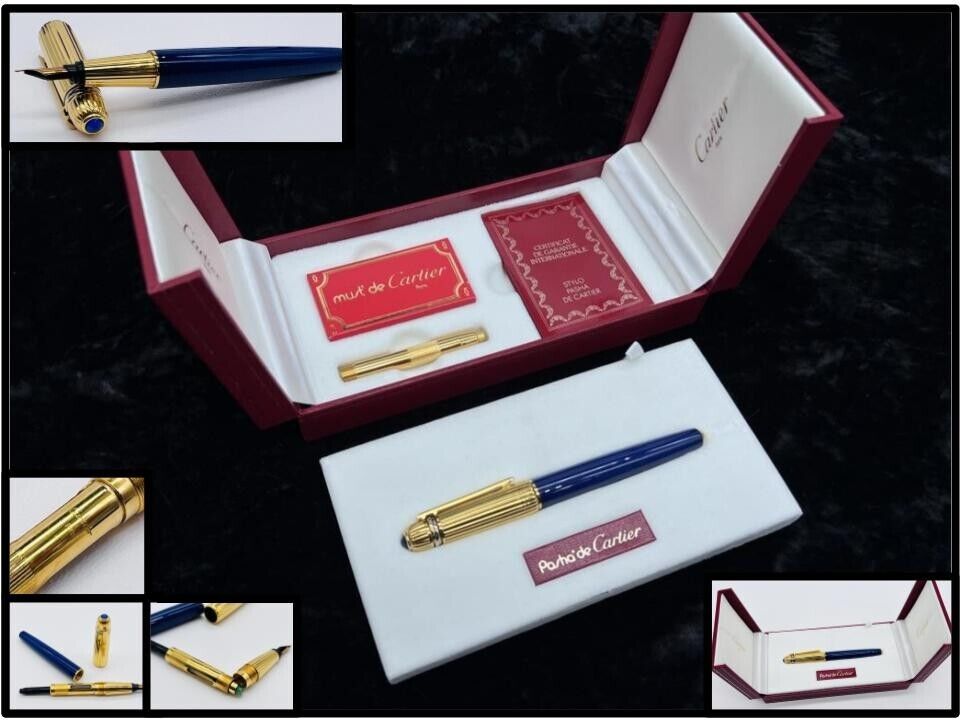Pasha de CARTIER Royal Blue Chinese Lacquer Fountain Pen w/ 18K Gold Nib in Box