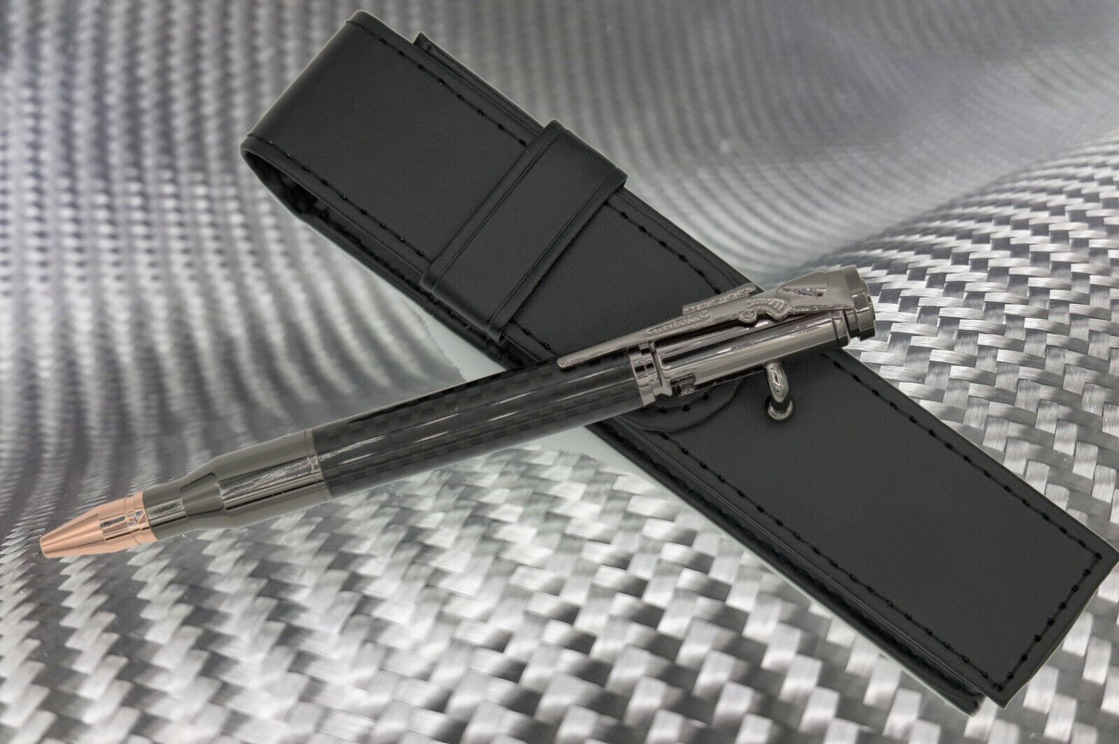 Gifts for Men Bolt Action Pen in Gun Metal Carbon Fiber Barrel PU Leather Case