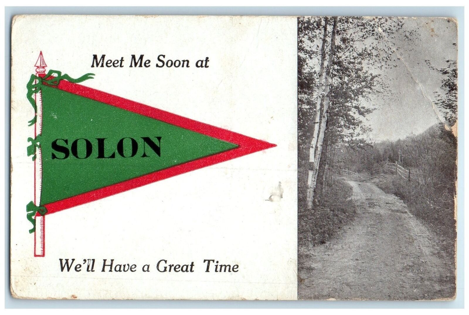 1918 Meet Me Soon At Solon We'll Have A Great Time Dirt Road Ohio OH Postcard